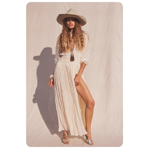 NWT Jen’s Pirate Booty Lapis Long Sleeve V-Neck Boho Maxi Dress sz S/P - Picture 4 of 10